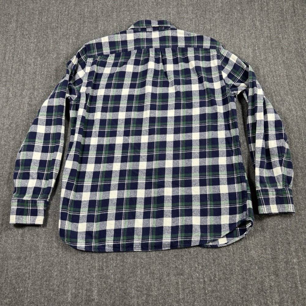 J Crew Flannel Shirt Mens Large Slim Fit Navy Green Plaid Cotton Button Up - Picture 5 of 8